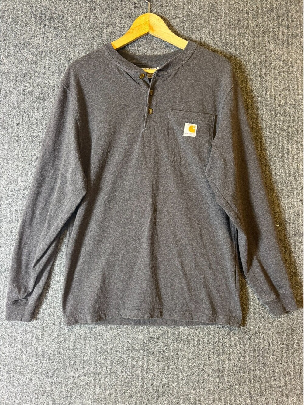 Carhartt Men's Size Small Loose Fit Long Sleeve Pocket Henley Shirt Charcoal